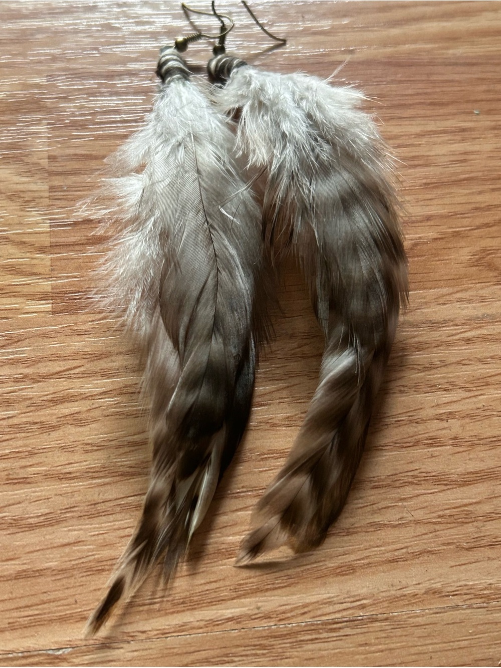 Boho Feather Drop Earrings - Natural Brown Feathers